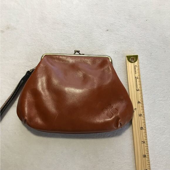 Patricia Nash cognac tan leather wristlet small purse with kiss closure - Picture 11 of 13
